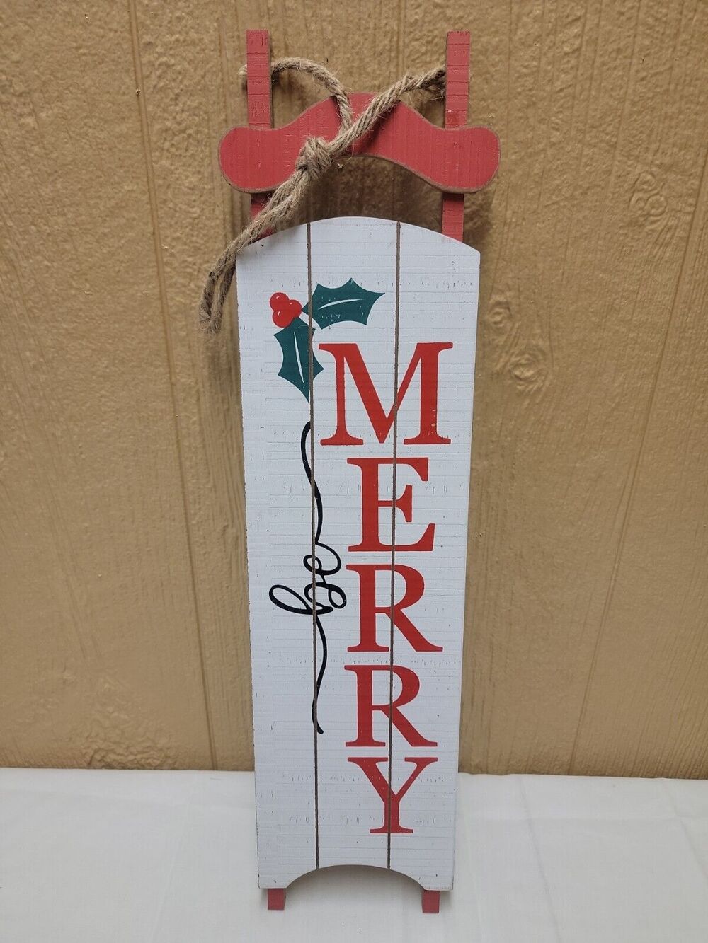 Hanging Christmas Wooden Sled Sleigh "Merry" 23" x 6"